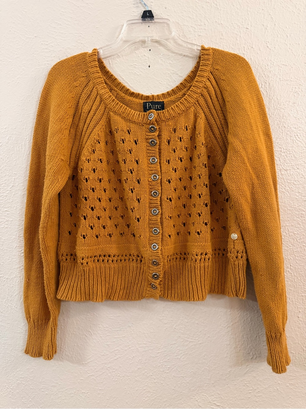 Pure Hand knit tan romantic button cardigan